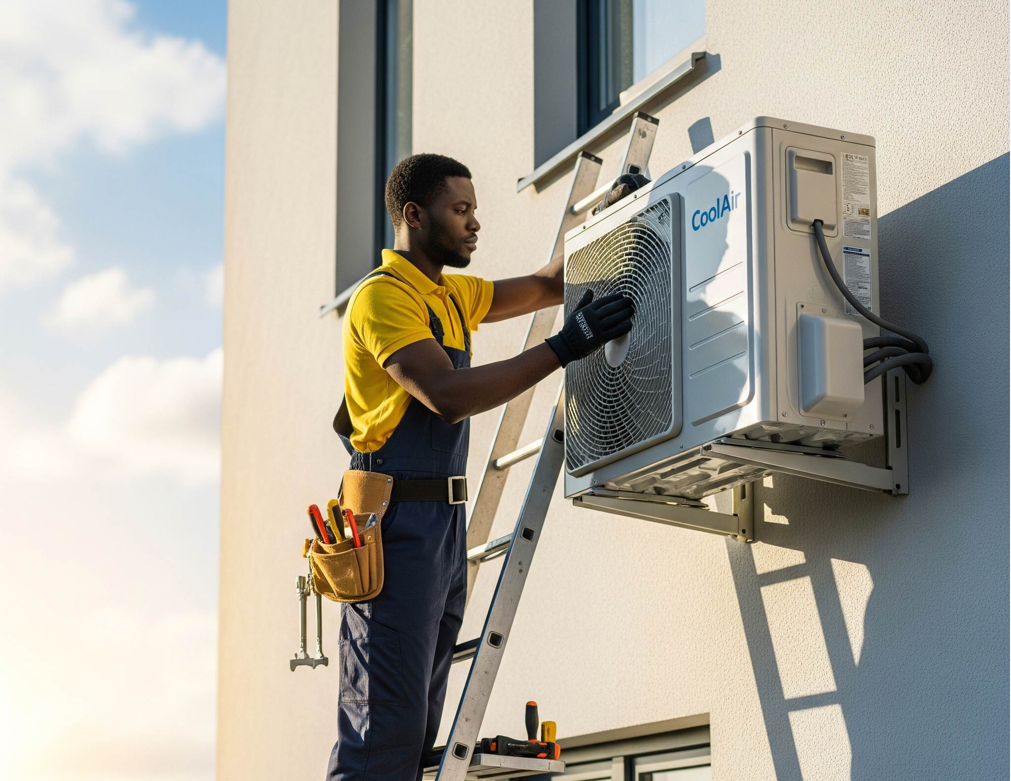 An airconditioning unit being installed